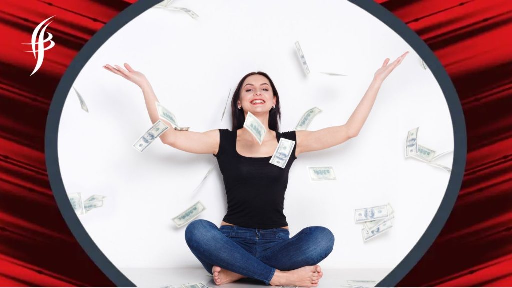 Money raining down on a woman