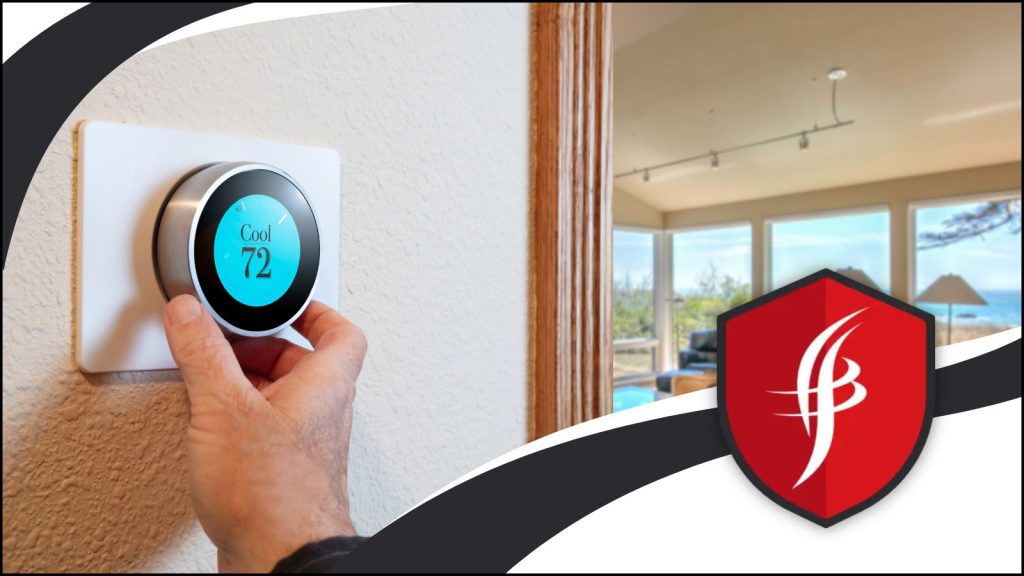 A homeowner adjusting a smart thermostat.